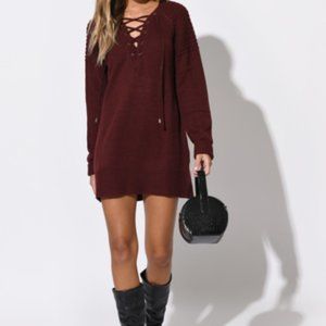 Tobi Knitted Burgundy Sweater Dress Size Medium
